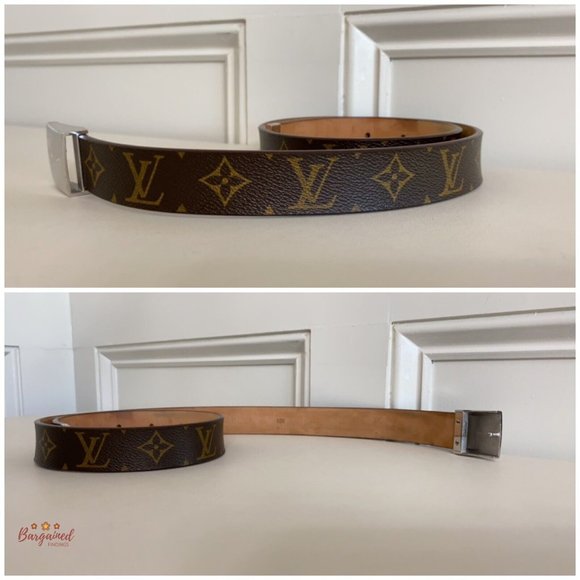 Authentic Louis Vuitton Brown Monogram Canvas Ceinture Silver Buckle Belt 80/32